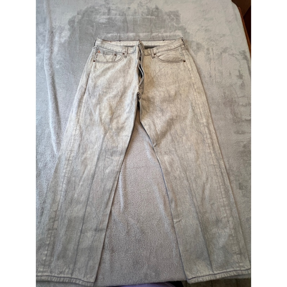 Levis 501 Original Fit Jeans Mens 40x30 Grey Acid Wash Straight Leg Button Fly